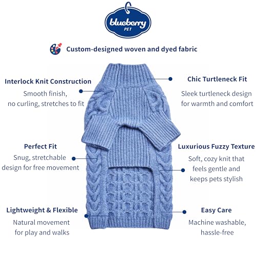Pull classique en tricot texturé à col roulé pour chien bleu