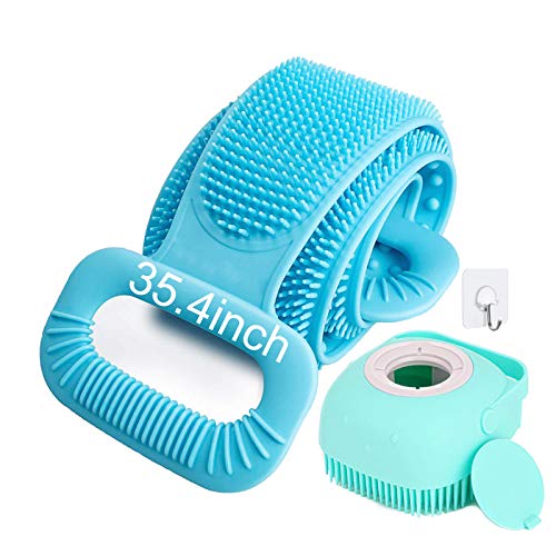 CUUWE Back Scrubber for Shower Exfoliating Silicone Body Scrubber with Hair Scalp Massager Shampoo Brush 2020 Updated Lengthen 35.4