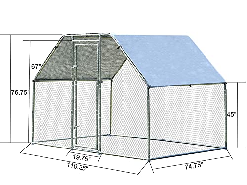 1.26” Tube Chicken Coop Run Large Metal Chicken Pen Outdoor Walkin Chicken Runs for Yard Large Rabbits Habitat Flat Shaped Poultry Cage with Waterproof Cover for Backyard Farm(9.2’L x 6.2’W x 6.4’H)