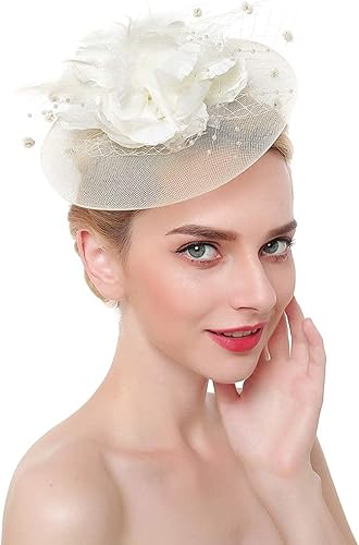 Tocado de flores para mujer, tocado para boda, novia, fiesta de té, tocado con plumas, diadema para iglesia nocturna