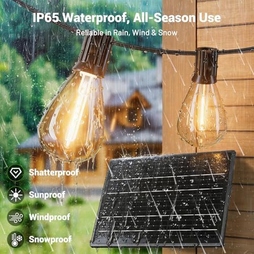 Amzrap 200FT Solar String Lights Outdoor Waterproof 72+2 LED Bulbs, Solar Powered with Remote & USB Port, 3 Light Modes Dimmable Patio Lights for Large Backyard, Garden, Party - 1