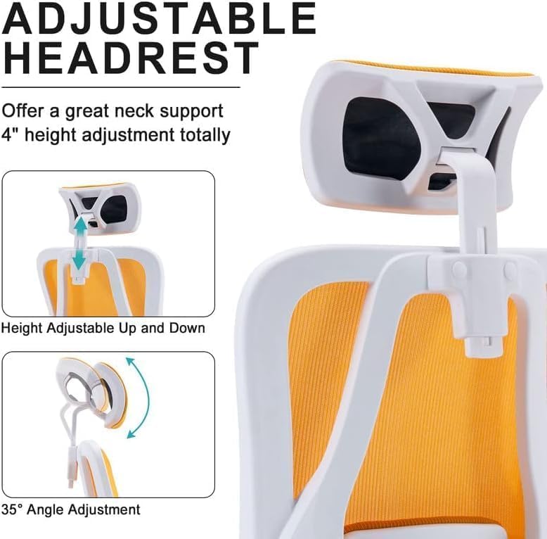 Image of OHAHO Office Chair Mid Back Swivel Lumbar Support Desk Chair, Computer Ergonomic Home Mesh Chair with Armrest and Adjustable Headrest (Yellow)