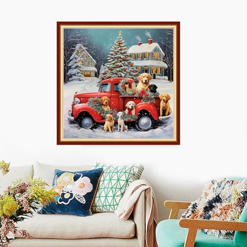 Image of Foxdiviy Stamped Cross Stitch Kits Full Range of Embroidery Needlework Starter Kits for Beginners Adults 11CT Embroidery Patterns Art Crafts DIY Needlepoint Kits-Happy Christmas 18x18 inch