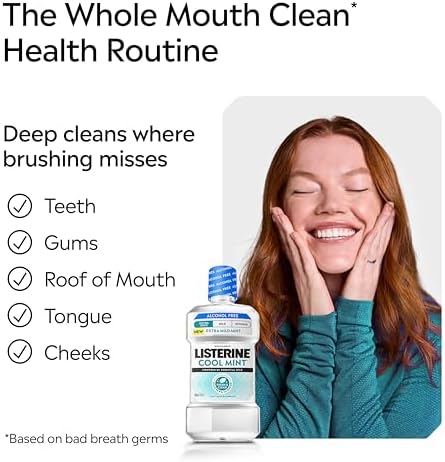 Listerine Extra Mild Alcohol-Free Mouthwash, Oral Rinse Powered by Essential Oils Kills 99.9% of Germs that Cause Bad Breath for A Clean* Mouth, No Added Dyes, Mild Cool Mint Flavor, 1L — view 4