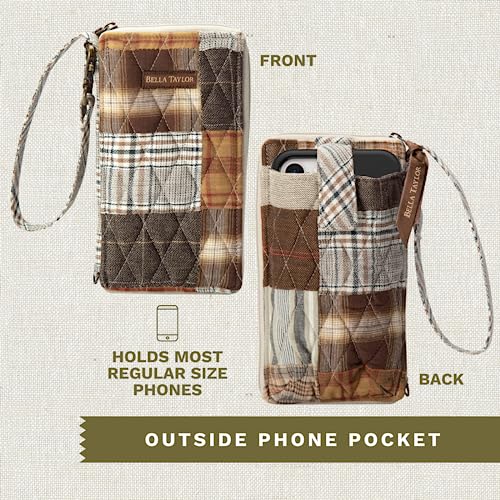 Bella Taylor Cell Phone Wristlet Wallet For Women With Smartphone Pocket And Rfid Protection, Rory Brown Patchwork #TOP4