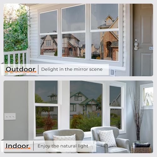 DOWELL Window Privacy Film, One Way Window Tint for Home, Static Cling Anti UV Sun Blocking Reflective Mirror Film, Heat Control See Out Not in Glass Tinting, Black Silver, 35.4" x 78.7" - Thumbnail 6