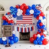 Patriotic Red White And Blue Balloon Garland Arch Kit For America'S 250Th Anniversary, Star Print &Amp; Flag Foil Balloons, Tissue Paper Tassels Banner For 4Th Of July, Independence Day，Memorial Day Decor
