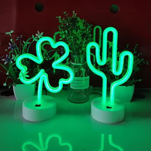 Image of JYWJ Neon Signs with Holder Base,USB or 3-AA Battery Powered Neon Light,LED Desktop Wall Decoration,Various Parties,Decoration of Business Premises(Cactus)