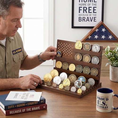Exhibidor para monedas 11 filas para 80 unidades madera nogal miniatura 5