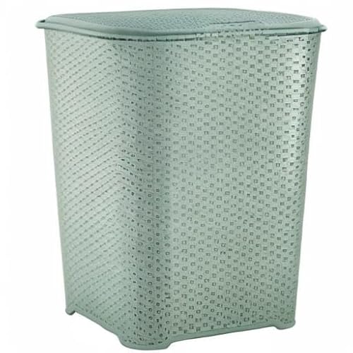 65 Litre Large Laundry Basket with Flip Lid Knit Design Plastic Hamper Washing Baskets Freestanding Sturdy Tall Laundry Sorter Bin Storage Basket Linen Dirty Clothes Bathroom Box (Silver Sage) - Image 8