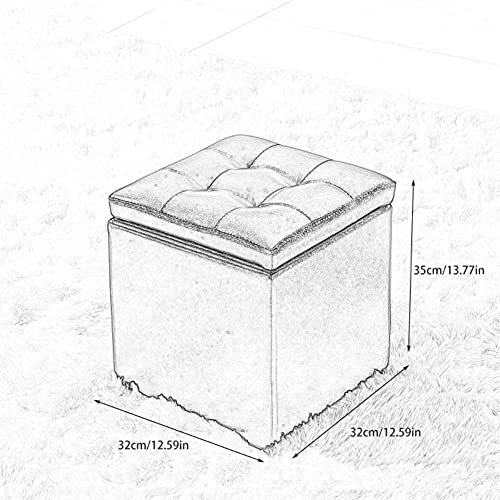 Pouf de rangement carré en simili cuir noir pliable pour salon