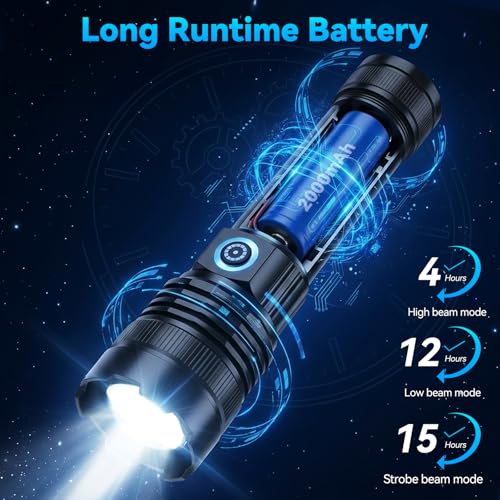 Image of Rechargeable Flashlights High Lumens, Super Bright Tactical Flashlight 3 Modes with Power Display, Waterproof Zoomable LED Flash Light for Home Emergencies Camping Hiking