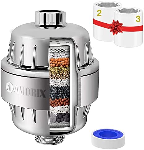 Shower Filter, 15 Stage Shower Head Filter for Hard Water High Output Shower Water Filter Shower Water Softener with 3 Replaceable Filter Cartridges Reduce Chlorine, Dry Skin, Itchy Scalp -Chrome