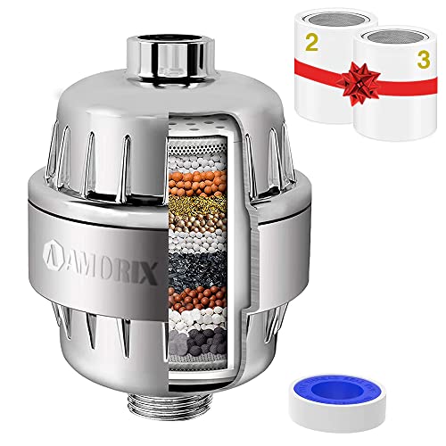 Shower Filter, 15 Stage Shower Head Filter For Hard Water High Output Shower Water Filter Shower Water Softener With 3 Replaceable Filter Cartridges Reduce Chlorine, Dry Skin, Itchy Scalp -Chrome #TOP22