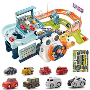 Fistone Kids Race Tracks for Boys Car Adventure Toys, Car Tracks Playsets Musical Steering Wheel Race Track Toys Games for Toddlers, Educational Toy Vehicle Playset for 3-5 Year Old Kids