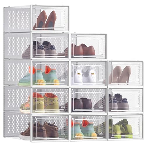 SONGMICS Scatole per Scarpe, Contenitori per Scarpe, Organizzatori Portascarpe Pieghevoli