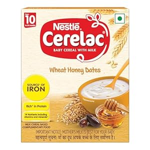CERELAC Baby Cereal with Milk, Wheat Honey Dates, From 10 to 24 Months, Stage 3, Source of Iron & Protein ,Bag-In-Box Pack, 300g