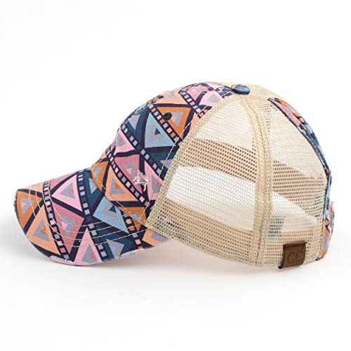Image of C.C Exclusives Washed Distressed Cotton Denim Criss-Cross Ponytail Hat Baseball Cap Bundle Hair Tie (BT-1007)