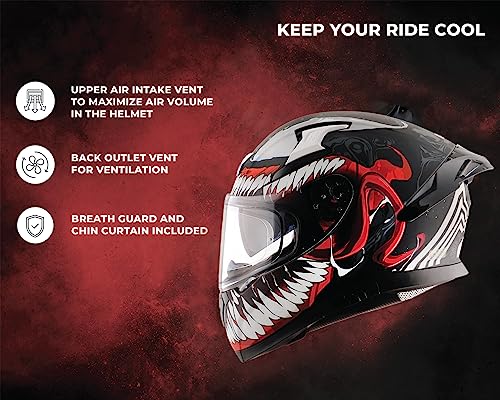 Image of Axor Apex Marvel Venom Full Face Motorbike Helmet, Protective Racing Design - Dull Black Red - L