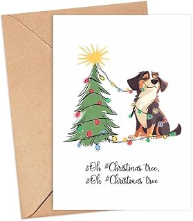 Funny Australian Shepherd Christmas Card - Oh Christmas Tree Card - Cute Pet Holiday Greeting Card - Animal Lover Gift Card - Cute Australian Shepherd Christmas Card - Dog Christmas Greeting Card
