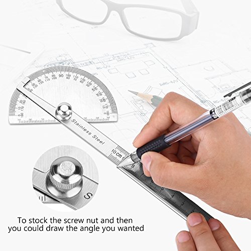 Protractor Ruler – Stainless Steel 0-180 Degree Protractor Arm ...