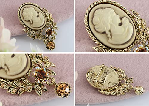 Image of Alilang Vintage Inspired Crystal Rhinestone Victorian Lady Cameo Brooch Pin Maiden Flower Pendant