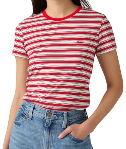 Levi's Maglietta da Donna The Perfect Tee con Logo a Righe, Pisces Stripe True Red, M
