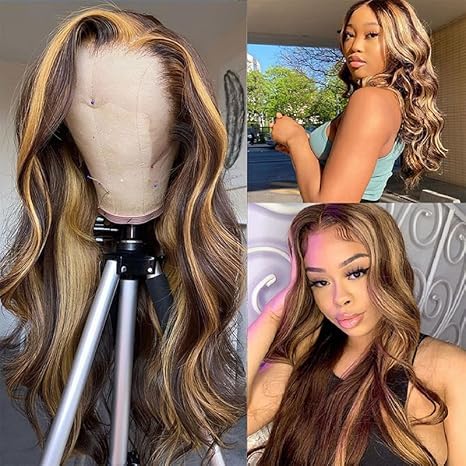 Body Wave Lace Front Wigs Human Hair Pre Plucked 13x4 HD Lace Frontal Wigs Human Hair 180 Density Natural Black Wigs for Women Lace Front Wig with Baby (4/27, 28 inch)