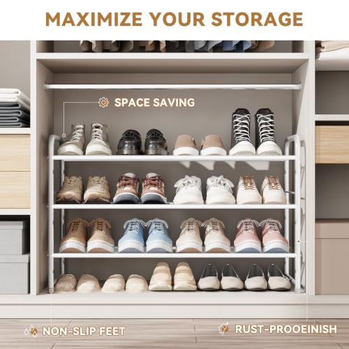 Image of 3 Tier Shoe Storage Rack with Steel Mesh Shelves for Entryway, White