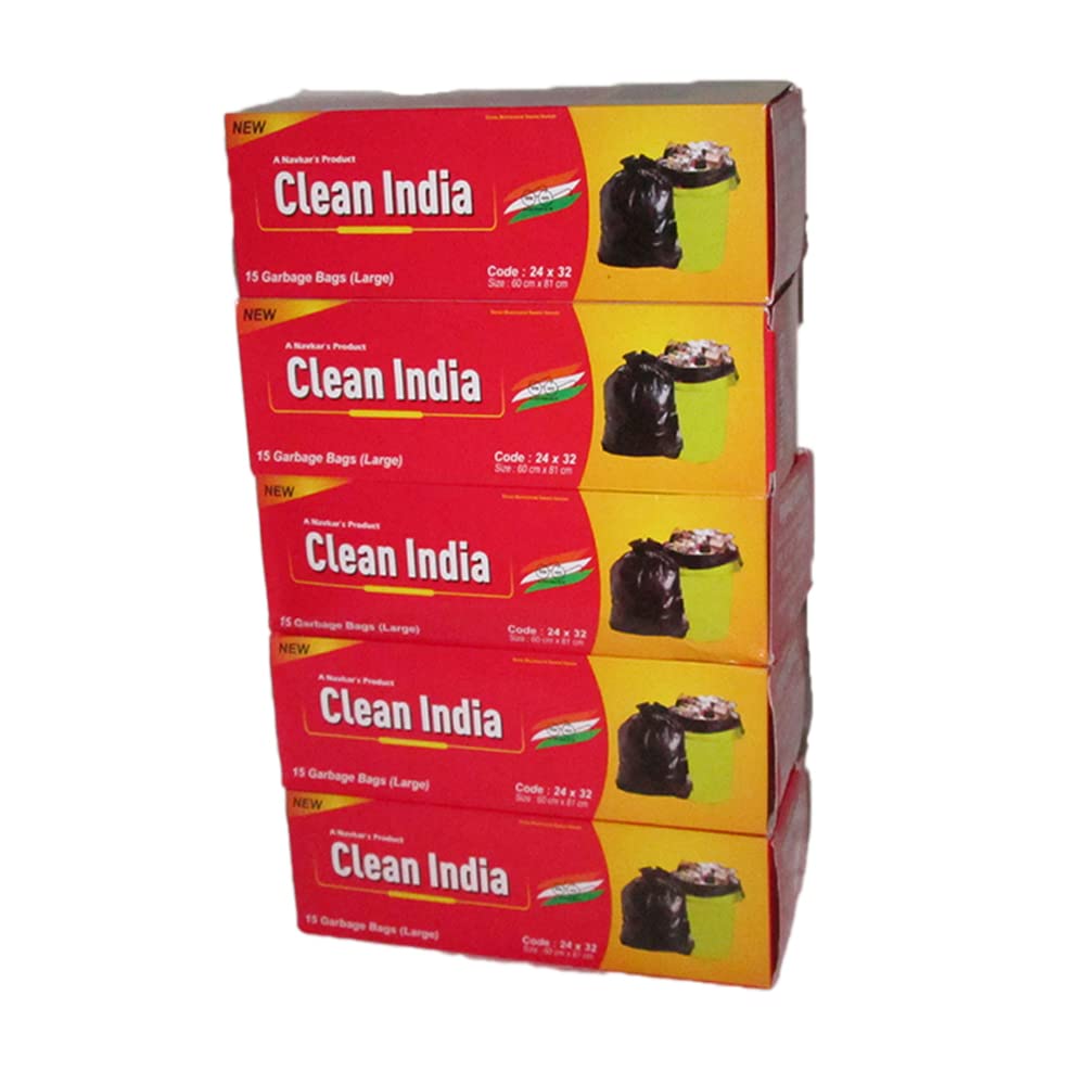 Clean India Black Garbage bag Large Size combo | Pack of 5 Roll | 75 Bags | 60x81cm | 24x32in | compostable | biodegradable | Suitable for Home Kitchen Toilet Office Dustbin-image-14