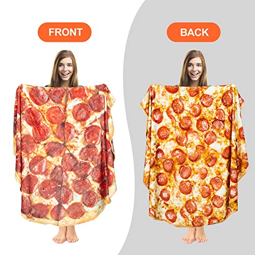 Colorful Star Pizza Blanket Funny Gifts For Kids And Adults - 300 Gsm Double Sided Round Flannel Novelty Blanket Pepperoni Tortilla Throw For Boys Girls White Elephant Gift Prosciutto Pizza 60" Dia #TOP2