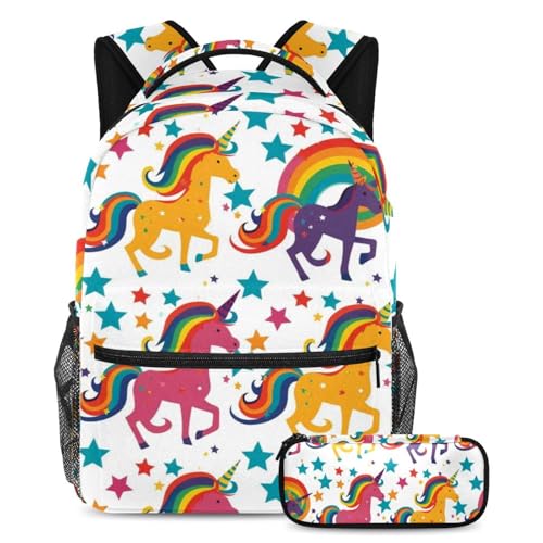 Sac à dos licorne avec trousse pour l'école - Lot de 2 grands sacs scolaires mixtes