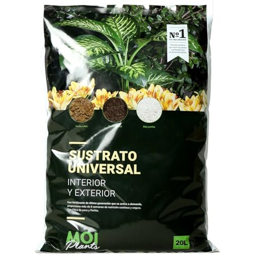 MOIPLANTS SUSTRATO Universal 20L | para Interior y Exterior | Fórmula Exclusiva | con turba Rubia, turba Negra, Fibra de Coco, Perlita y Fertilizante Que actúa a Demanda.