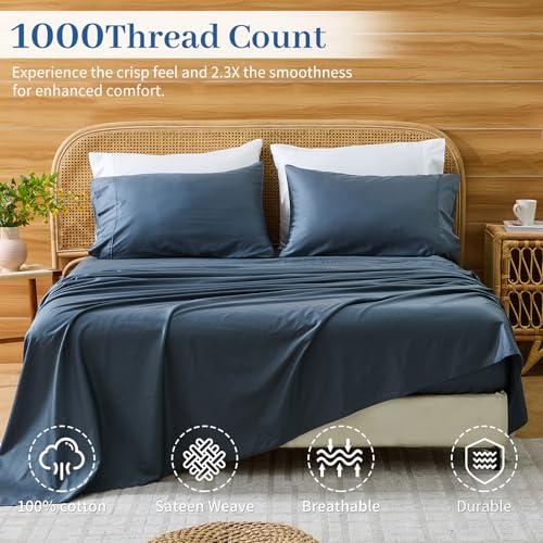 Image of Bedlifes 1000TC Egyptian Cotton Cal King Sheets, 4Pcs, 16 inch Deep Pocket | Cooling & Breathable, Ultra Soft, Hotel Comfort, Sateen Weave, OEKO-TEX Certified, Easy-Care Machine Washable