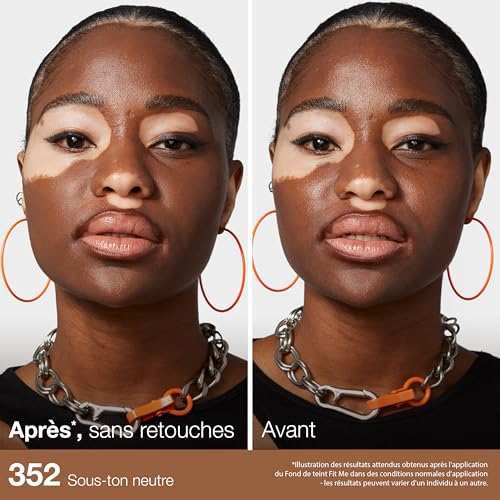 Maybelline New York - Fond de Teint Fluide Fit Me! Matte & Poreless - Peaux normales à grasses - Teinte : 352 Cacao - 30 ml