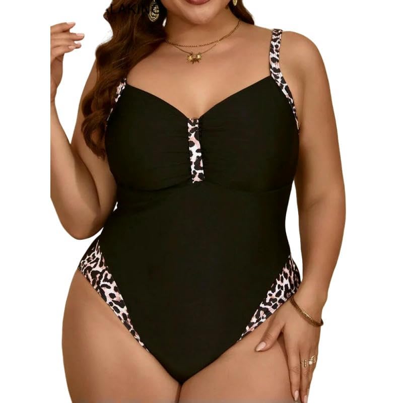 Maillot de bain imprimé léopard grande taille une pièce noir