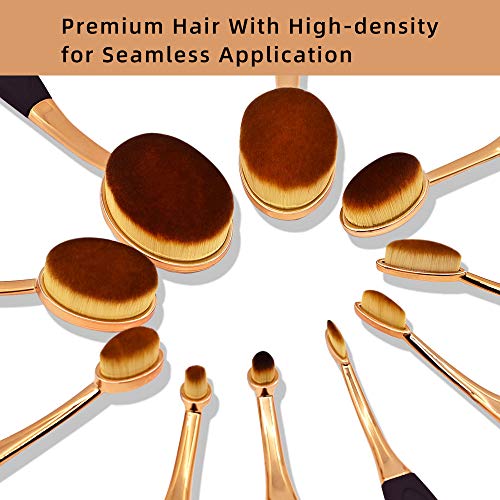 Dolovemk Oval Makeup Brush Set 10 Pieces Blending Brush For Eyeshadow/Foundation/Blush,Professional Makeup Brushes For Concealer/Bb Cream,Beauty Sponge Blender(Gold-Black) #TOP5