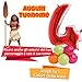Dolce idea Composizione Personalizzata Mylar Sagoma Numero 4 Rosso con Adesivi di Vaiana - Oceania e del Tuo Nome, Base Pallocini e Kit Fai da Te, Addobbi Festa Compleanno