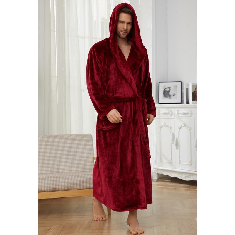U2SKIIN Mens Robe with Hooded, Full Length Thickened Plush Robe Big and Tall Bathrobe3