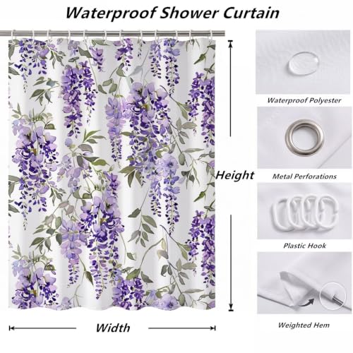 Rideau de douche violet 130x170cm lavable à motif fleur en polyester ZO-941 - 7