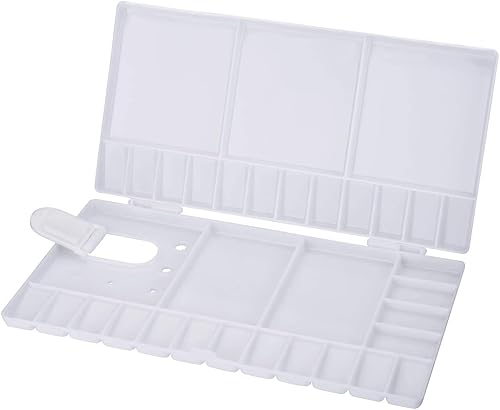 SUNIY - Paleta de acuarela plegable para pintar con 33 compartimentos, agujero para el pulgar y soportes para pinceles, color blanco
