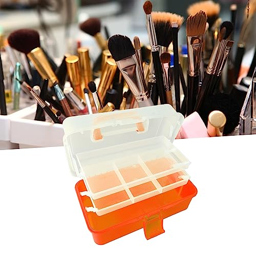 Image of 3 Layer Folding Storage Box, Portable Multipurpose Handled PP and PS Tool Box Sundries Organizer Organizer Folding Tool Box for Arts, Crafts, Cosmetic, Sewing(Orange)