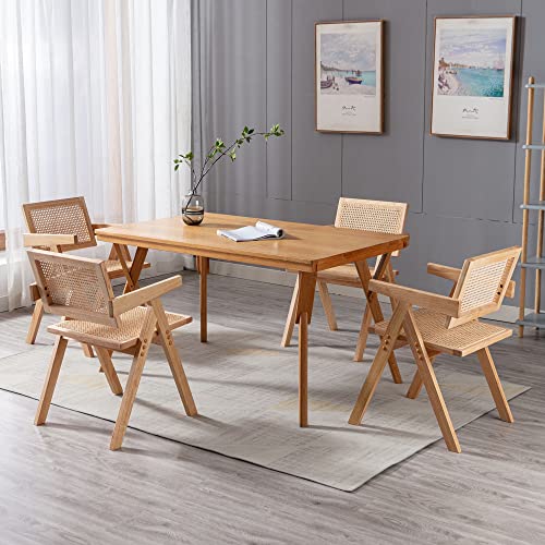 Westice Rattan Dining Chairs Set Of 2, Mid Century Modern Chairs With Cane Back, Accent Kitchen Chairs Comfy Side Chair With Arms For Dining Room/Restaurant/Living Room #TOP3