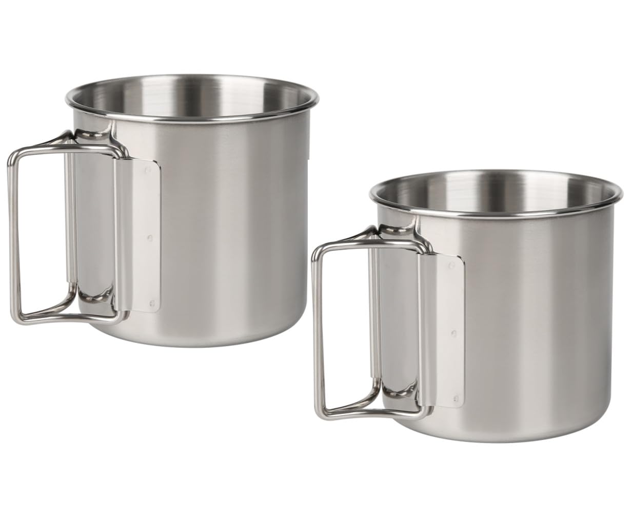 Wsaikis Camping Cups with Folding Handles, Camping Mugs Set of 2,Camping Coffee Mugs, Stainless Steel Camping Mugs,Portable 12oz Camping Cup for