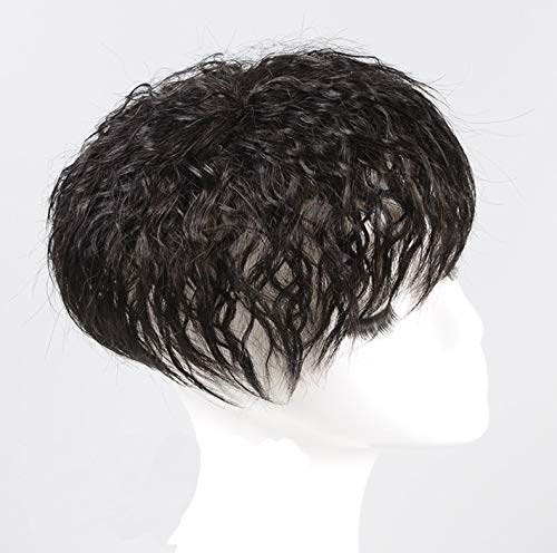 Miniatura 2 de Mini pieza de cabello humano rizado para cubrir el cabello gris para la frente, peluca de cierre de clip en la parte superior, 2 x 3.5 pulgadas,