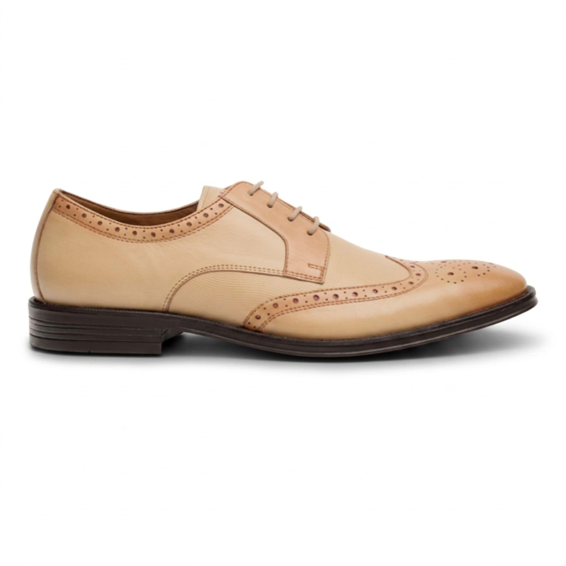 Scarpe eleganti da uomo in pelle brunita con punta ad ala color avorio