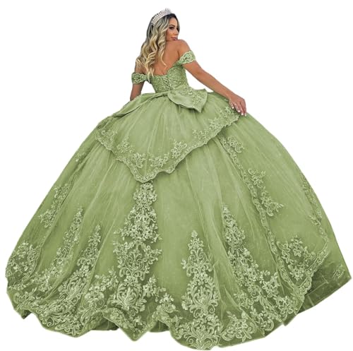Long Quinceanera Dresses Ball Gown Off The Shoulder Tulle Sweet 16 Dresses Sweetheart Sparkly Vestido De 15 Años