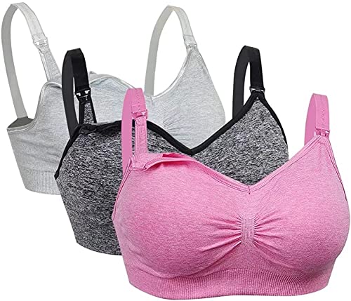 Maternity Nursing Bra 1/2/3 Pack Wireless Seamless Breastfeeding Bras 4 Rows Adjust Hook with Removable Spill Prevention Pads Add Extenders Comfortable