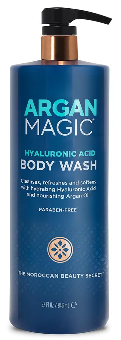 Argan Magic Hyaluronic Acid Body Wash - Cleanses, Refreshes & Softens with Hydrating Hyaluronic Acid and Nourishing Argan Oil | Paraben Free, Cruelty Free (32 Fl Oz)