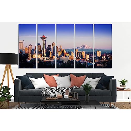 Silueta de Seattle cuadro en lienzo ZELLART de 5 paneles para decorar el salón de casa